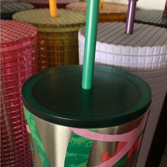 NWT STARBUCKS STAINLESS STEEL PALM LEAF AND LEOPARD PRINT TUMBLER - Picture 2 of 4